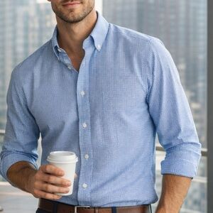 Tommy Hilfiger 17-35 Blue Gingham Button Down Shirt Cotton